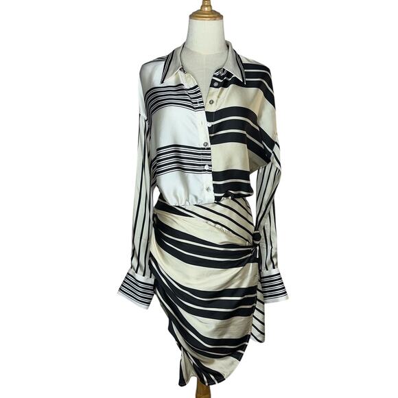 L'Academia Striped Kamile Asymmetrical Side Knot Satin Mini Dress Size Medium - Picture 3 of 12